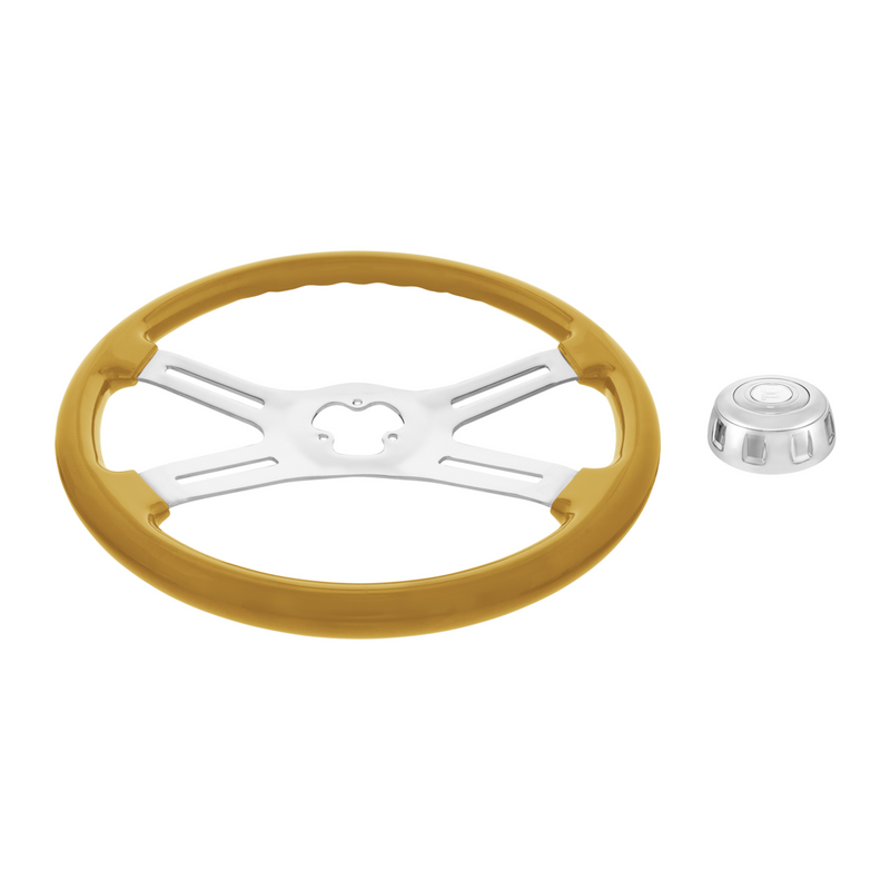 18" Candy Color 4 Spoke Steering Wheel With Chrome Horn Bezel And Horn Button-Electric Yellow