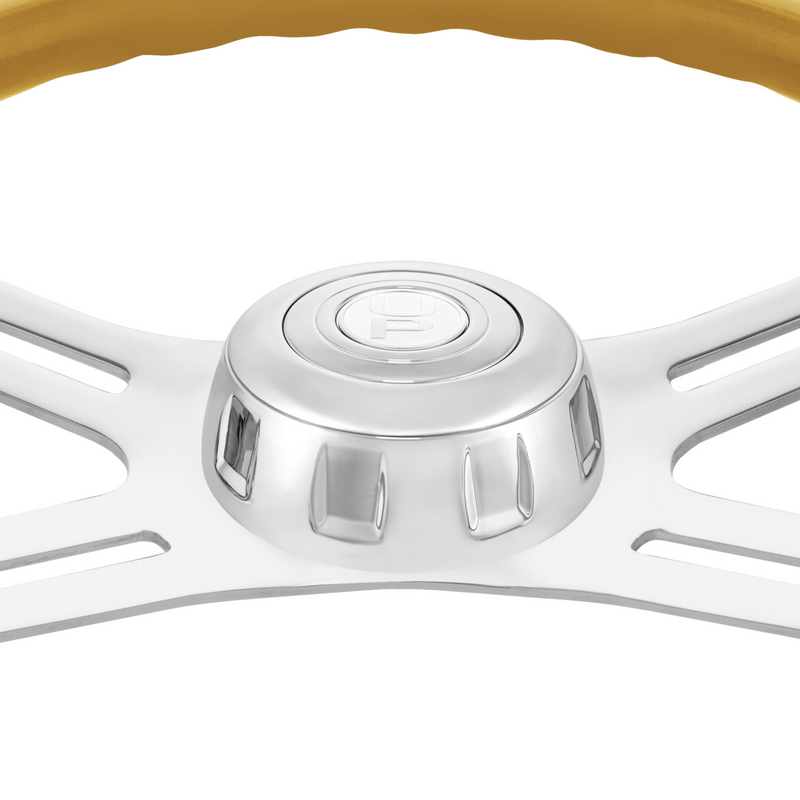 18" Candy Color 4 Spoke Steering Wheel With Chrome Horn Bezel And Horn Button-Electric Yellow