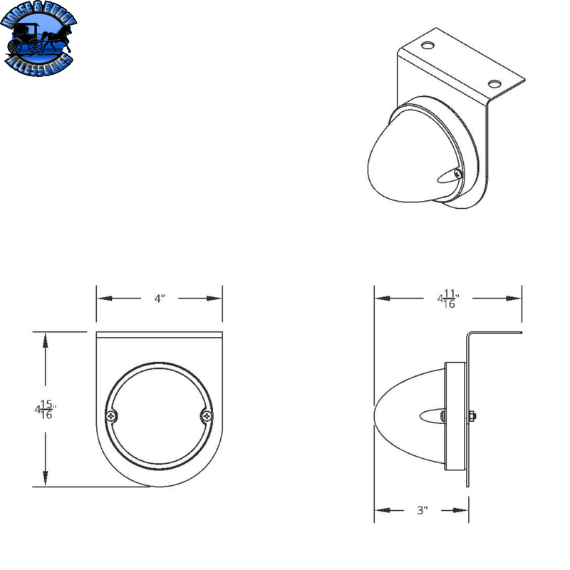 Dual Function Glass Watermelon Light With Stainless Steel Light Bracket Kit With LED Bulb (Choose LED) (Choose Lens)
