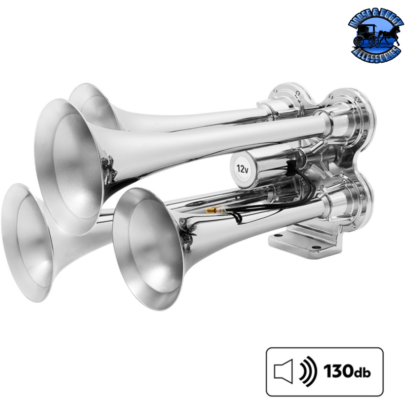 4 TRUMPET MINI TRAIN HORN (Choose Finish) TRAIN HORN Chrome Light Gray