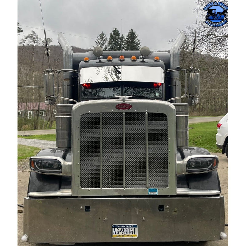 Rollin low Peterbilt 14" straight flat bottom visor 14 gauge 304 s.s. 379 389 #1005