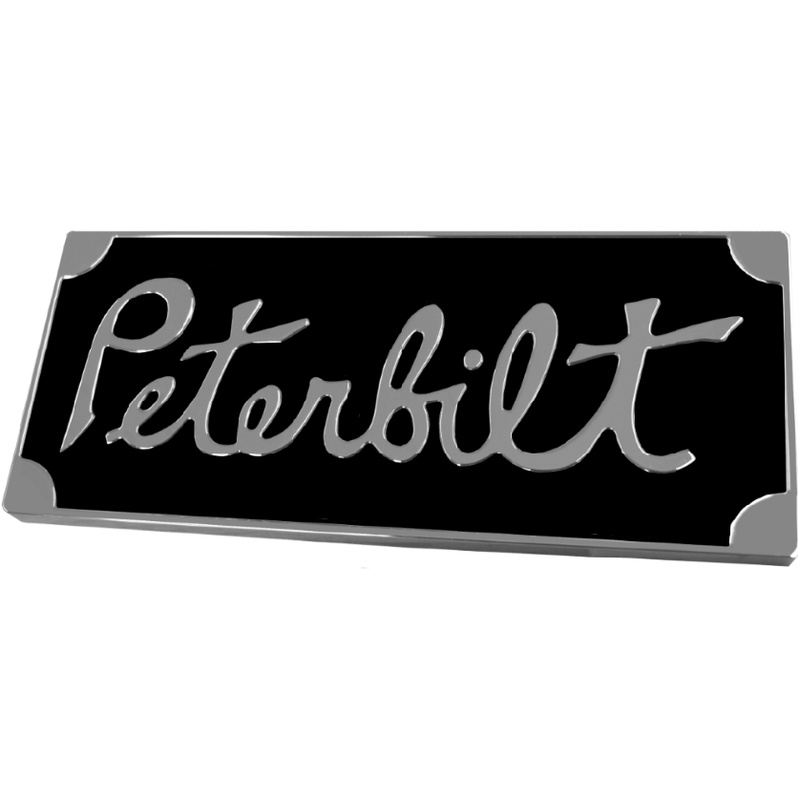 PETERBILT RECTANGULAR OLD STYLE EMBLEM CHROME/BLACK (190) EMBLEM Black