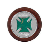 POMO DEL TABLERO DE PALISANDRO CON CRUZ DE HIERRO VERDE Y LIMPIADOR DE ACERO INOXIDABLE