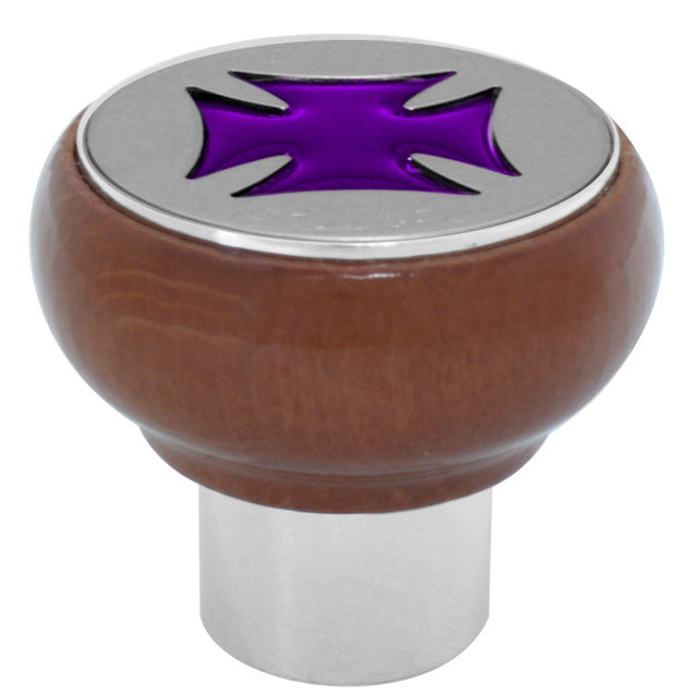 POMO DE AIRE ATORNILLABLE DE MADERA CON CRUZ DE HIERRO PÚRPURA Y TRACTOR DE ACERO INOXIDABLE