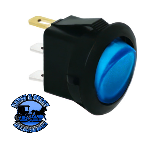 UP-98302 Blue Illum Round Rocker 10 Amp 12V On/Off 1/2" Dia. 1 Pc. Black