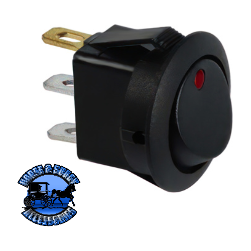 UP-98306 Green LED Round Rocker 10 Amp 12V On/Off 1/2" Dia. 1 Pc. Black