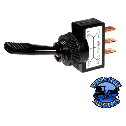 Black UP-98356 Black Non-Illum Toggle 20 Amp 12V S.P.D.T. On/Off/On 1 Pc.