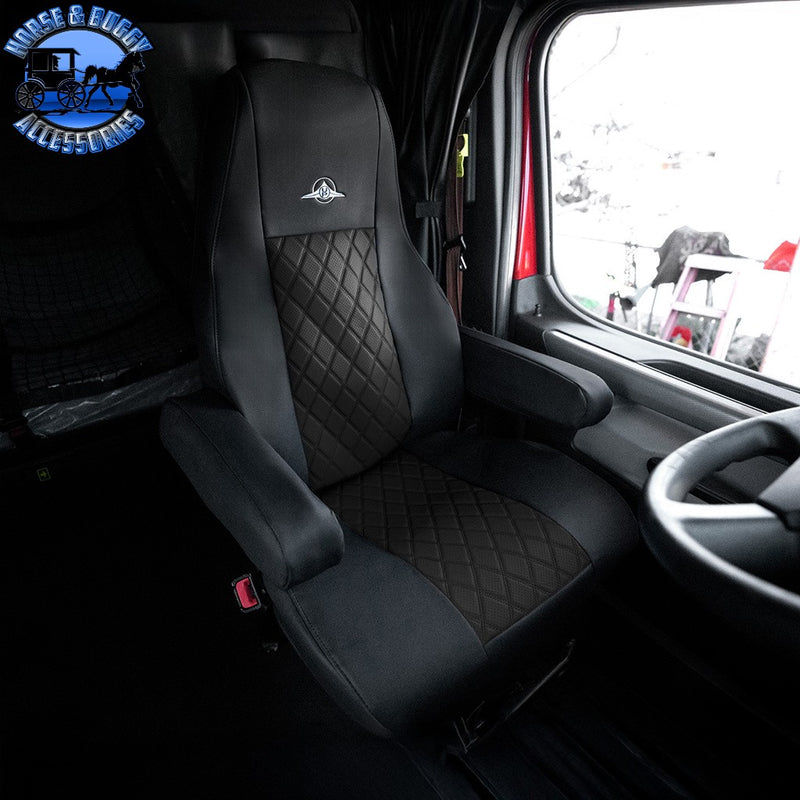 RIGGEAR NAPA FAUX LEATHER SEAT COVER SET FOR 2008-2025 FREIGHTLINER CASCADIA seat cover Black,Blue,Grey,Red Black