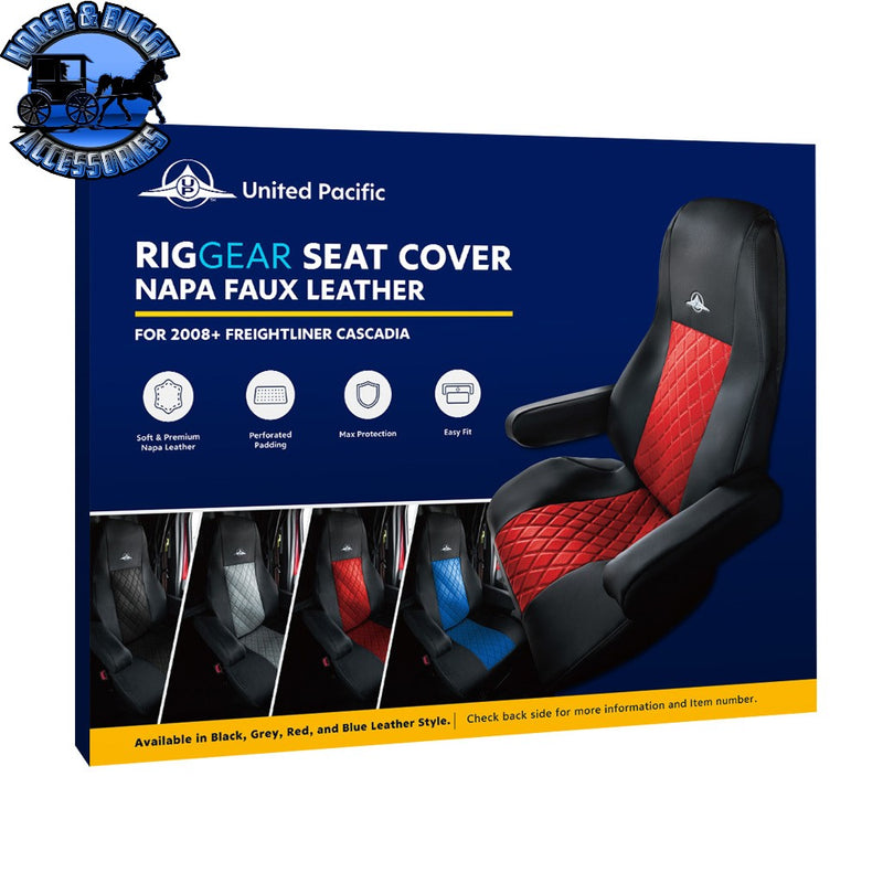 RIGGEAR NAPA FAUX LEATHER SEAT COVER SET FOR 2008-2025 FREIGHTLINER CASCADIA seat cover Black,Blue,Grey,Red Midnight Blue