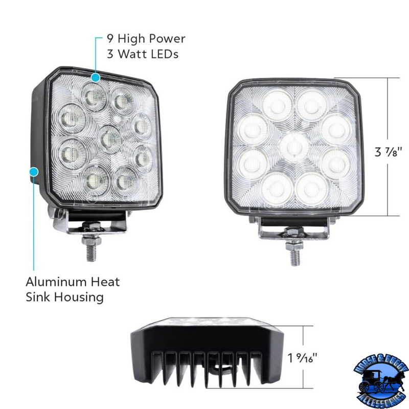 36702   9 LED High Power 3-7/8" Square Work Light-Flood #36702