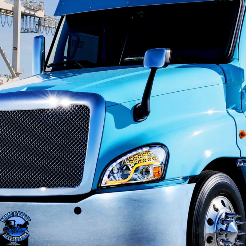 HIGH POWER LED HEADLIGHT WITH LED DRL & LED TURN SIGNAL FOR 2008-2017 FL CASCADIA (Choose Color) (Choose Side) LED Headlight Chrome / Driver's Side,Chrome / Passenger's Side,Black / Passenger's Side Light Blue