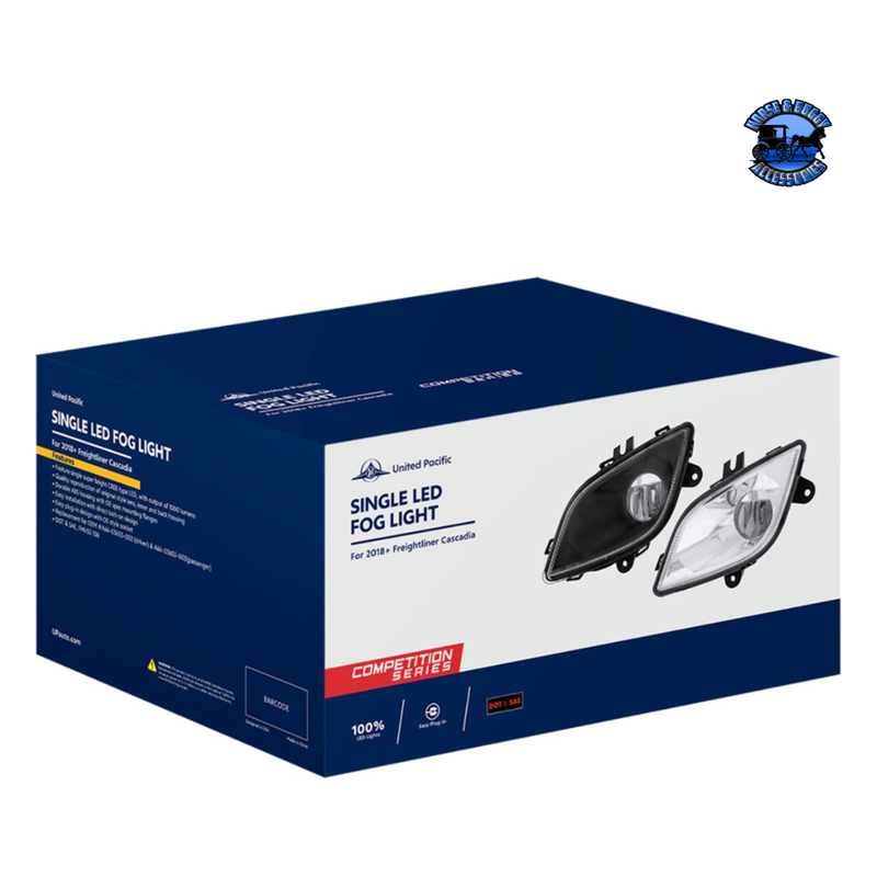 SINGLE LED FOG LIGHT FOR 2018-2024 FREIGHTLINER CASCADIA - COMPETITION SERIES (Choose Color) (Choose Side) Headlight Chrome / Driver's Side,Chrome / Passenger's Side,Black / Driver's Side,Black / Passenger's Side Midnight Blue