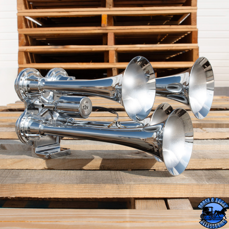 4 TRUMPET MINI TRAIN HORN (Choose Finish) TRAIN HORN Chrome,Black Rosy Brown