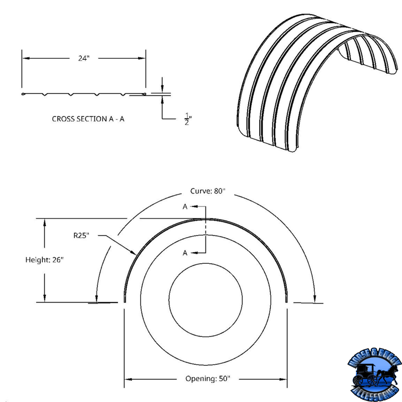 80" 430 Stainless Steel (18ga) Single Axle Fender - SR Series (Pair) #10617