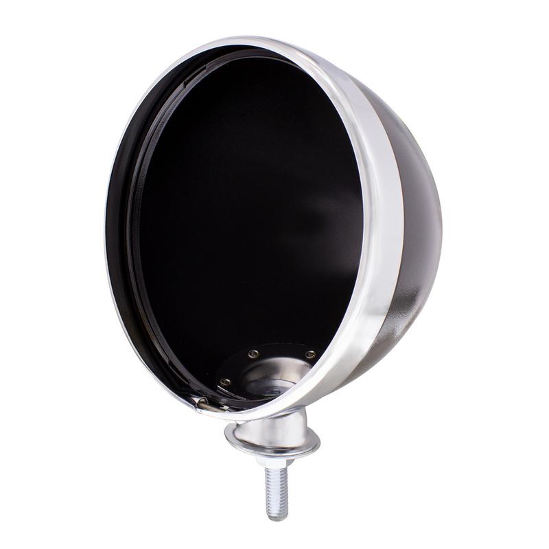 7" Black Dietz Style Headlight Housing & Chrome Rim Only and 34222 Pigtail (Pair)