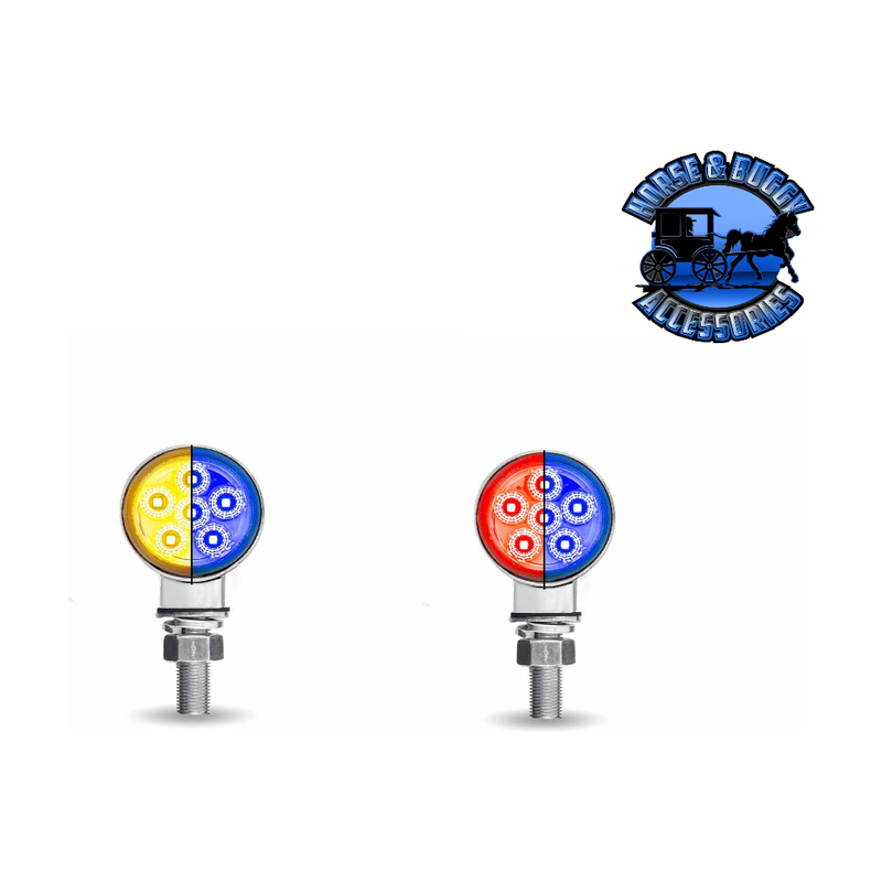 1.8" Mini Double Face Round Reflector LED Light - Trux Dual Revolution (Choose Color) DOUBLE FACE Amber/Red to Blue - 12 Diodes Steel Blue