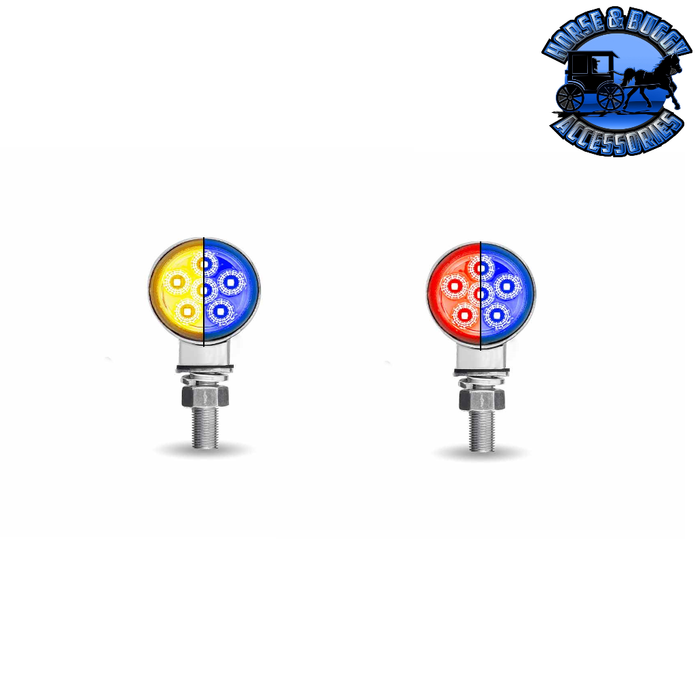 Steel Blue 1.8" Mini Double Face Round Reflector LED Light - Trux Dual Revolution (Choose Color) DOUBLE FACE Amber/Red to Blue - 12 Diodes