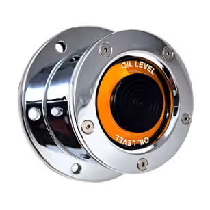Chrome Plated Billet Aluminum Front Oil Cap Covers for 4-1/2" Bolt Pattern (Pair) (Choose Window Color) UNIVERSAL Orange Gray