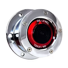 Chrome Plated Billet Aluminum Front Oil Cap Covers for 4-1/2" Bolt Pattern (Pair) (Choose Window Color) UNIVERSAL Red Gray