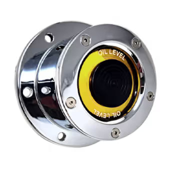 Chrome Plated Billet Aluminum Front Oil Cap Covers for 4-1/2" Bolt Pattern (Pair) (Choose Window Color) UNIVERSAL Yellow Gray