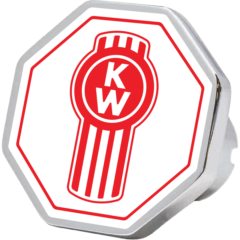 Kenworth logo and outline octagon knob, red on white, SKU CK-KW-O-BWO6340