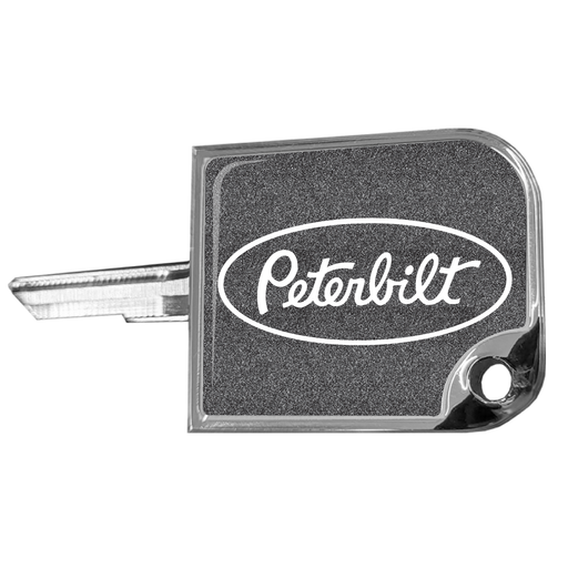 CK-SKC2-P1-5778 rectangular small key cover, Peterbilt oval logo, metallic black