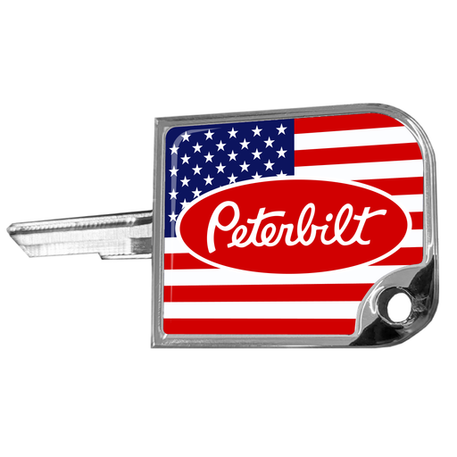 CK-SKC2-P1-USA rectangular small key cover with Peterbilt logo and US flag in red and chrome