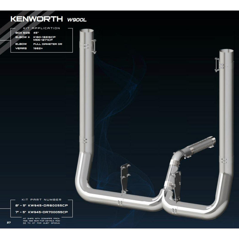 DP-KW945-DR70055CP 7'' EXHAUST KIT W/ 45'' BOX (OEM 1271) 55'' SPOOLS & CLAMPS (1982+) Black