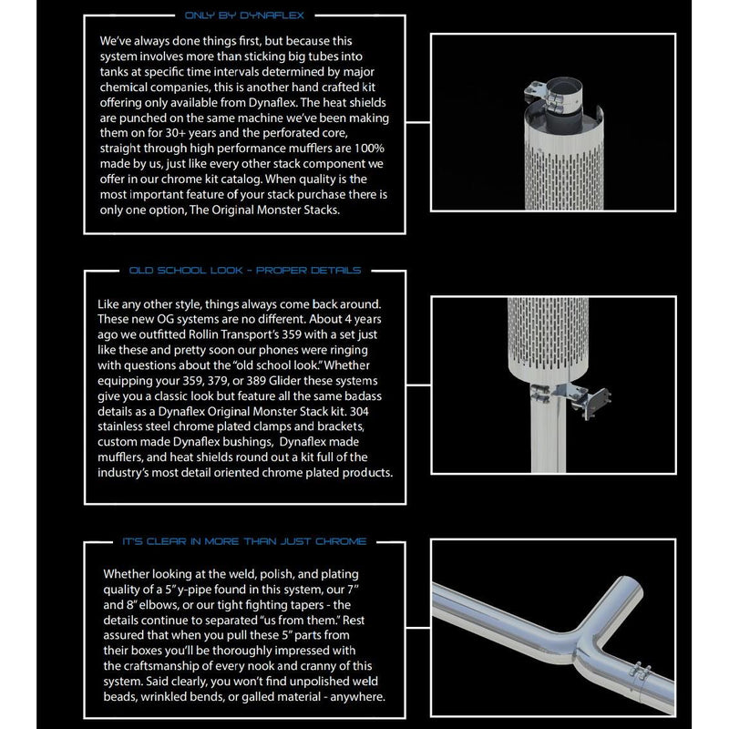 #KDROG-5CP PETERBILT 359 | 379 | 389G | OG OLD SCHOOL KIT (w/ 5" chrome y pipe) 10" mufflers (s.s. shields) EXHAUST Black