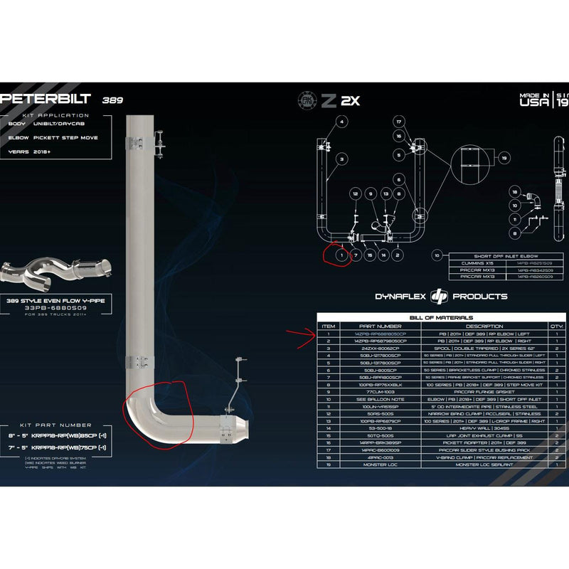 DP-14ZPB-RP68818050CP 8'' REDUCED TO 5'' ELBOW FOR KRPP-RP KIT; LEFT SIDE exhaust elbow Black