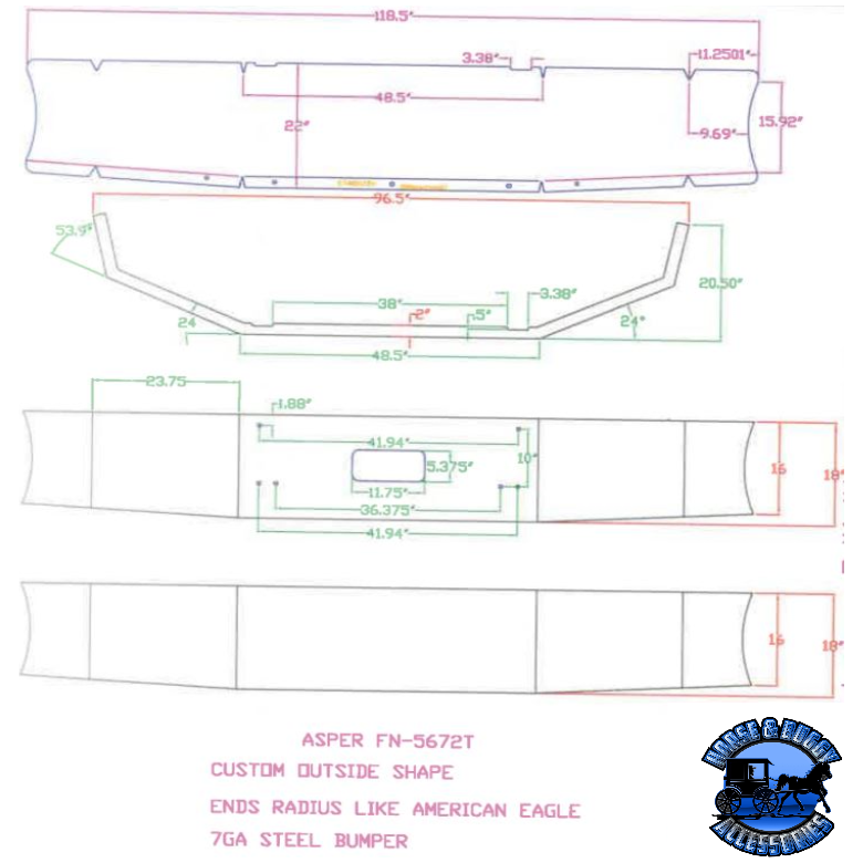 E-FN-0010-567-2T 18'' TAPERED TO 16'' AMERICAN EAGLE BUMPER (7 GA) KW (T800B T880 2004 NEWER) KENWORTH Lavender