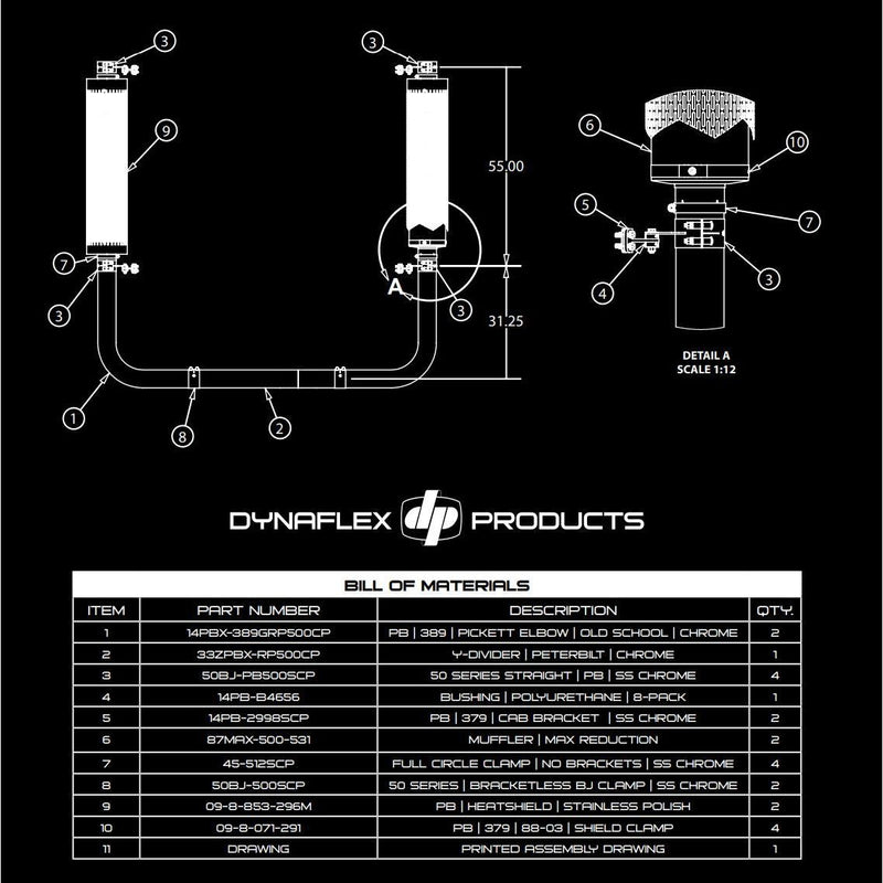 #KDROG-5CP PETERBILT 359 | 379 | 389G | OG OLD SCHOOL KIT (w/ 5" chrome y pipe) 10" mufflers (s.s. shields) EXHAUST Black