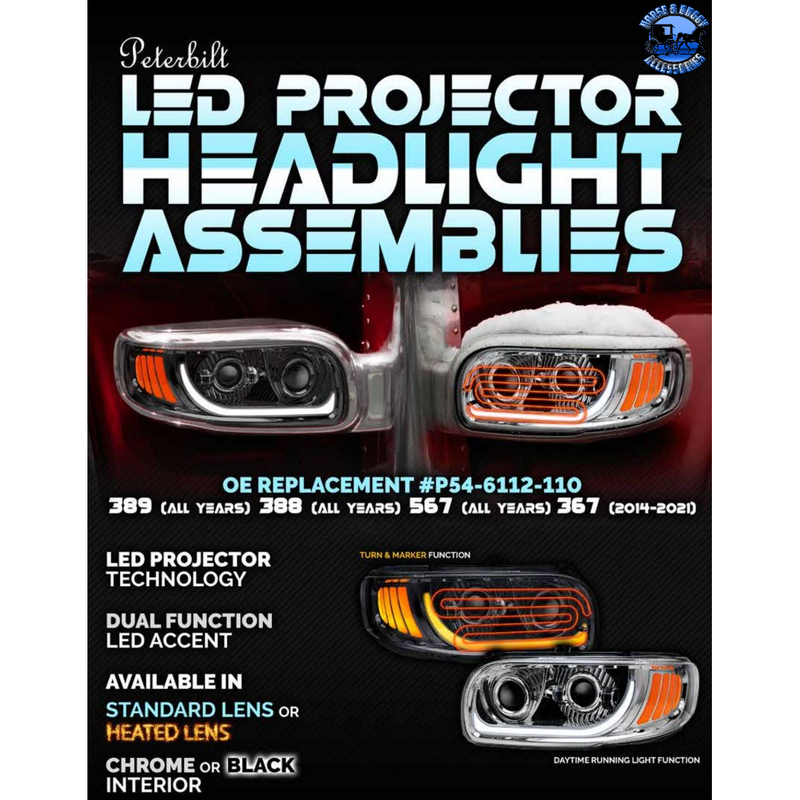 Peterbilt 389 Trux headlights (Choose style and Color) dot approved (ALL LED) PETERBILT Heated / Chrome / Driver's Side,Heated / Chrome / Passenger's Side,Heated / Black / Driver's Side,Heated / Black / Passenger's Side,Standard / Chrome / Driver's Side,Standard / Chrome / Passenger's Side,Standard / Black / Driver's Side,Standard / Black / Passenger's Side Light Gray