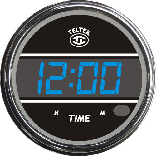 #243 TELTEK CLOCK;CHROME BEZEL BLUE DISPLAY GAUGE Dark Slate Gray