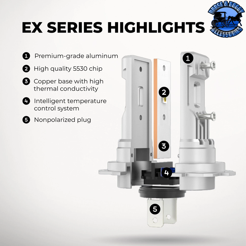 SB-EXHL-9007 9007/HB5 LED LIGHT BULBS - 34W/PAIR - FANLESS 4,000 LUMENS/SET - 5700K