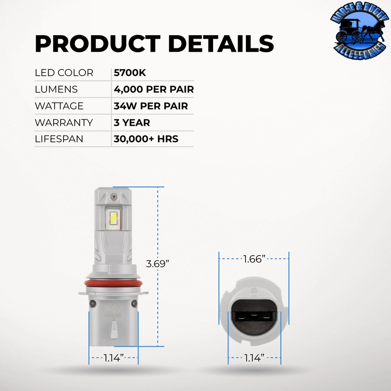 SB-EXHL-9007 9007/HB5 LED LIGHT BULBS - 34W/PAIR - FANLESS 4,000 LUMENS/SET - 5700K