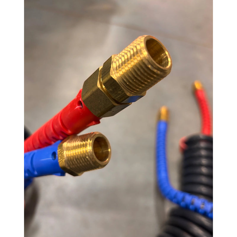 119-454  (15' Long) W/40MMID + 70MMID COMPACT COIL BLUE AND RED GRIPS AIR HOSE Rosy Brown