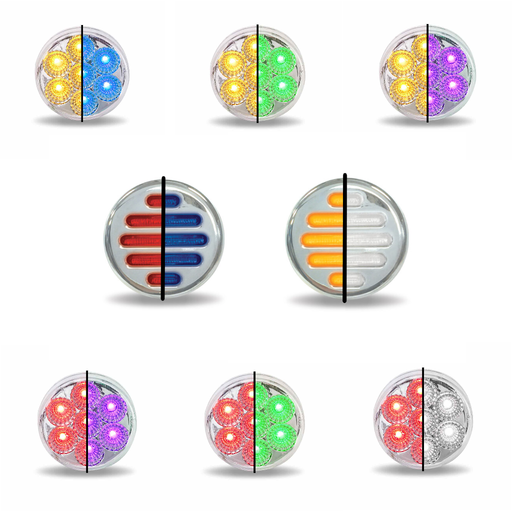 Gray 2" Round Trux Dual Revolution LEDs (Choose Color and Style) 2" DUAL REVOLUTION Amber to Blue - 7 Diodes,Amber to Green - 7 Diodes,Amber to Purple - 7 Diodes,Amber to Red - 7 Diodes,Red to Blue - 7 Diodes,Red to Green - 7 Diodes,Red to Purple - 7 Diodes,Red to White - 7 Diodes,Amber to White Flatline - 9 Diodes,Red to Blue Flatline - 9 Diodes