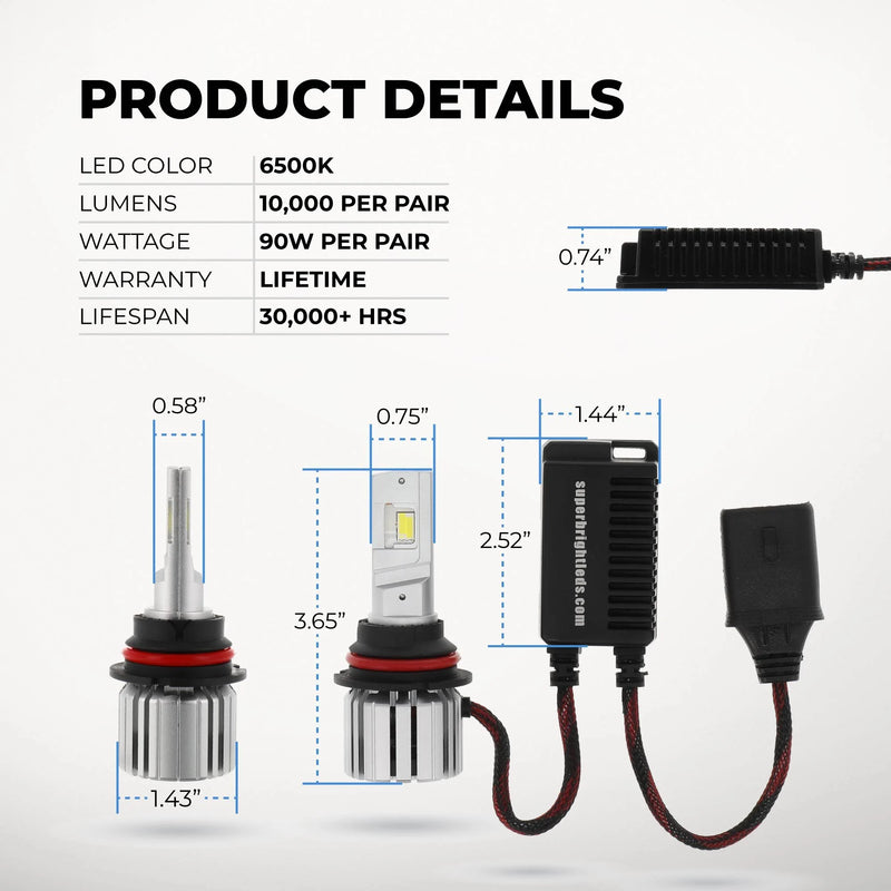 SB-HPHL-9004 9004 / HB1 LED Light Bulbs - High Power 90W - Dual Beam - 10,000 Lumens - 6500K
