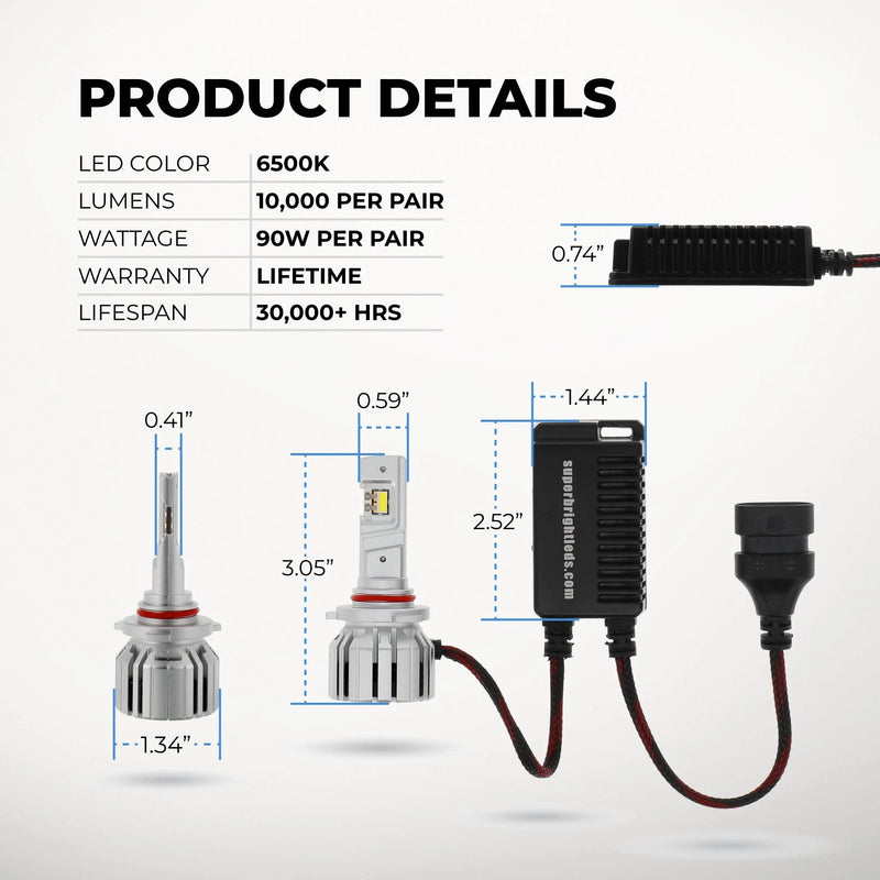 SB-HPHL-9005 9005 / HB3 LED Light Bulbs - High Power 90W - High Beam / Low Beam - 10,000 Lumens - 6500K