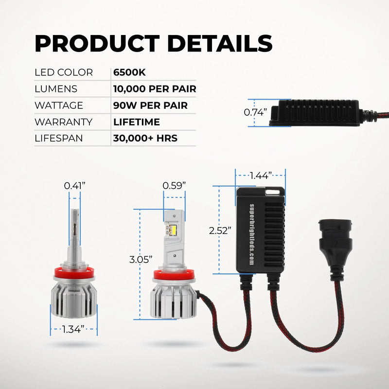 SB-HPHL-H11 H8 / H9 / H11 / H16 LED Light Bulbs - High Power 90W - High Beam / Low Beam / Fog Light - 10,000 Lumens - 6500K