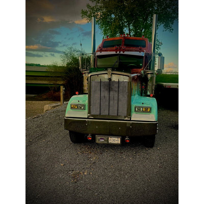 Rollin low Kenworth flat glass visor "timeless" (with bead roll) 9"x5" reverse bowtie 304 stainless #2015 Kenworth visor Dark Slate Gray