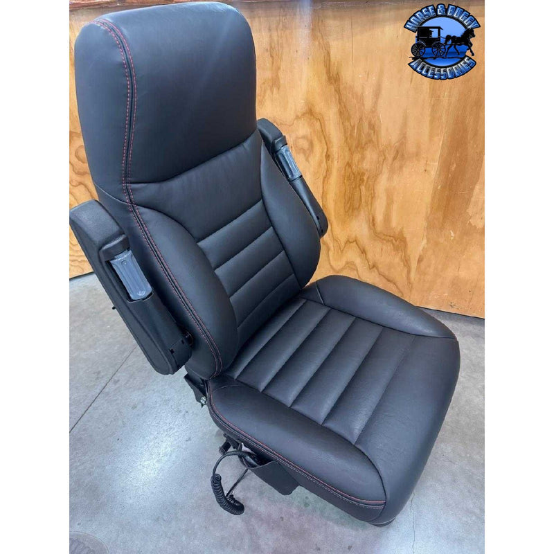 9411-82HB0S01-730252/730113 TRUCK SHOW SEAT 9410-6IN-LRC-WIDE W/PUFFY UP GRADE / MASSAGE SYSTEM (HARRIER BLACK W/RED STITCHING)