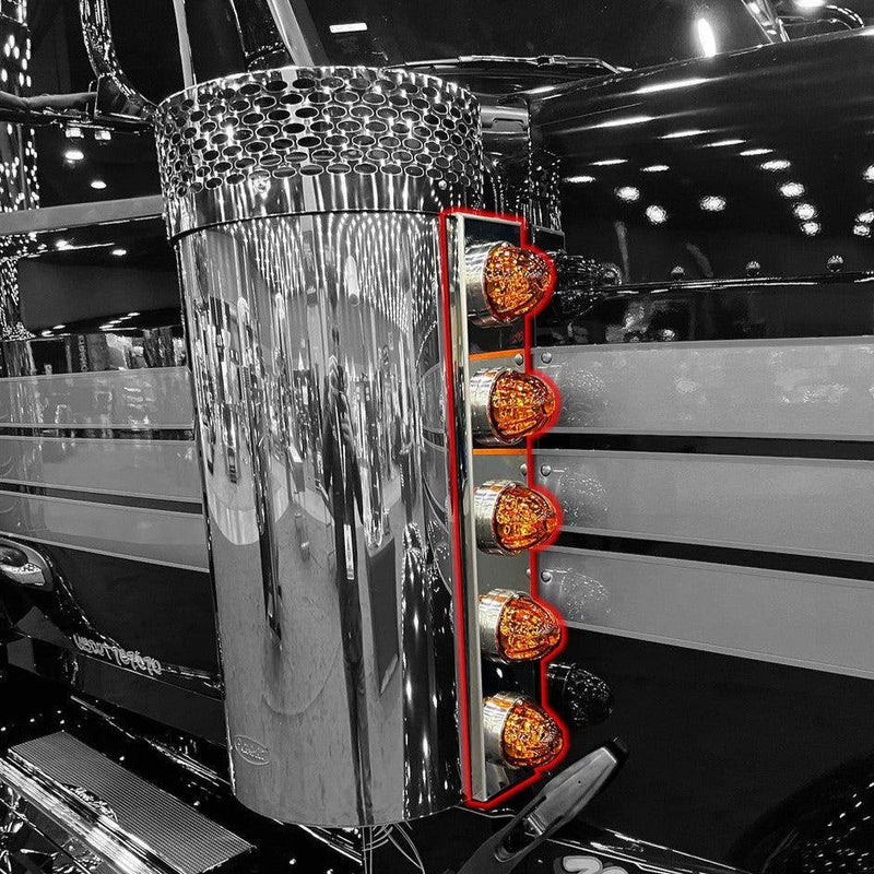 Peterbilt 589 Air Breather Panel - Strapless Design - Front Side (Choose Light Configuration) (4) Watermelon Lights Holes,(8) 3/4" Light Holes Black