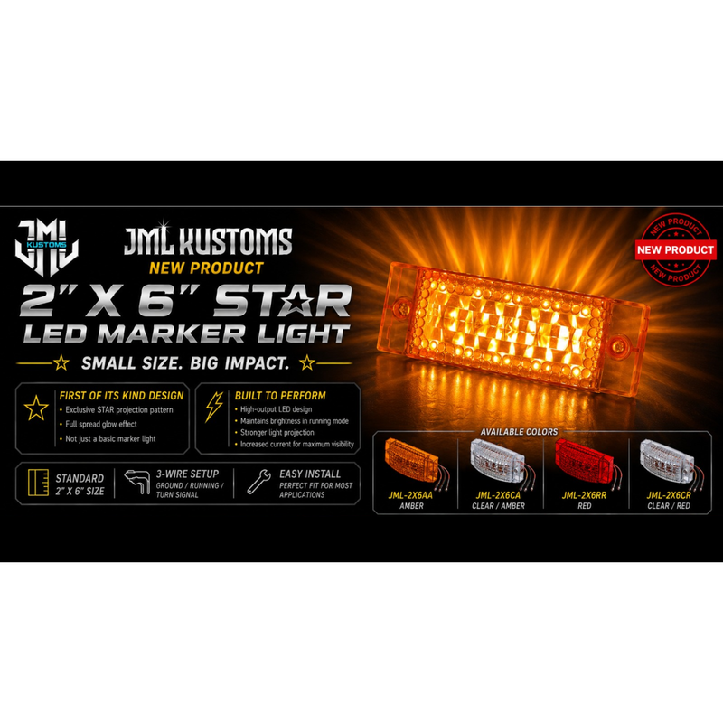 JML 2"X6" Side marker Rectangular 16 Diodes "STAR" LED Marker Light (CHOOSE COLOR)
