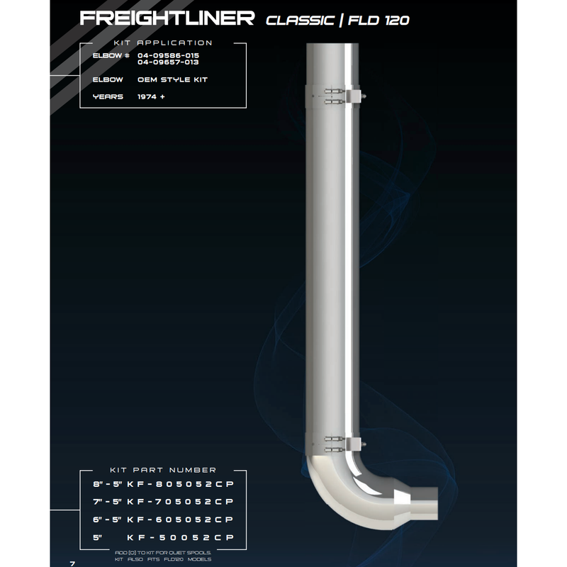 #KF-805052CP 8'' REDUCED TO 5'' FREIGHTLINER EXHAUST KIT W/ 52'' SPOOL & SHORT 90 DEG ELBOWS & CLAMPS