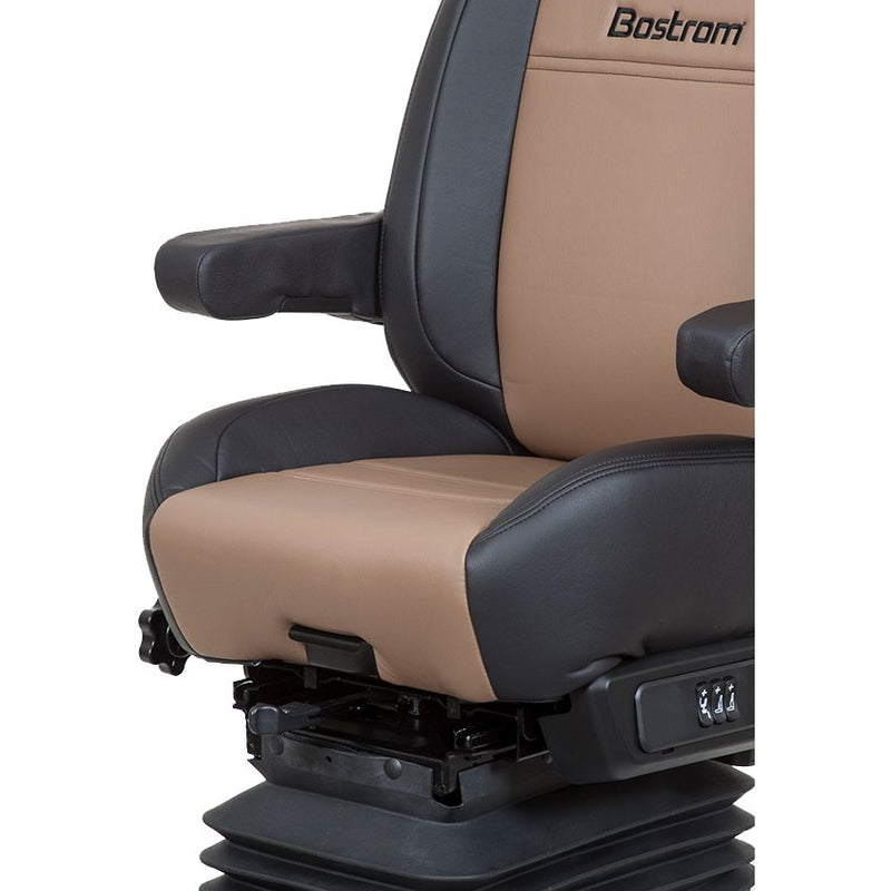 #8230001-L82  Bostrom Pro Ride Truck Seat, Black/Tan Ultra-leather, LoPro - 910, Dual 16" Armrests, Mid-Back