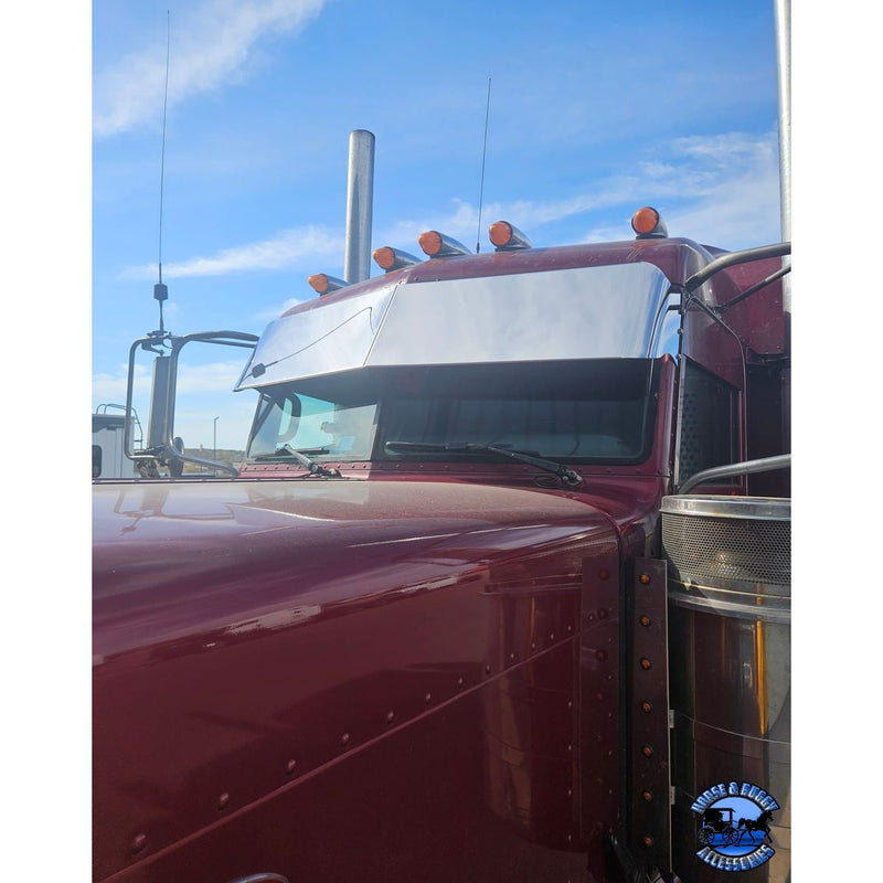 Rollin low Peterbilt 14" straight flat bottom visor 14 gauge 304 s.s. 379 389 #1005