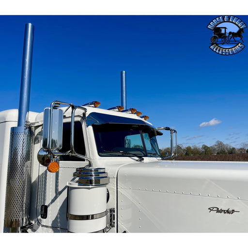 Gray Rollin low Peterbilt visor "timeless" (with bead roll) 9"x5" reverse bowtie 304 stainless #1053 PETERBILT VISOR