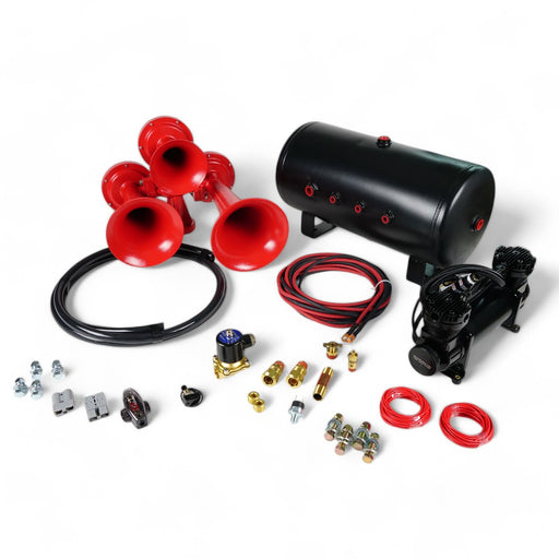 Train Horn Kit - 3 Horn Configuration Stacked Style (Choose Color) Red Black